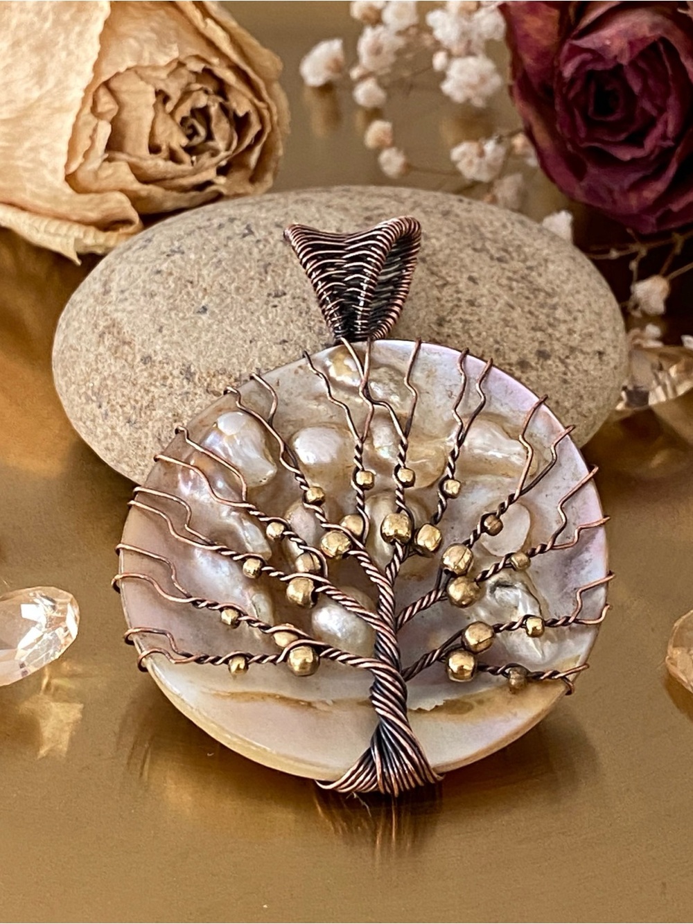 Large Biwa Pearl Wire Wrapped Tree Of Life Pendant - Picture 3 of 10
